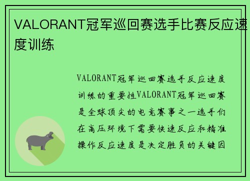 VALORANT冠军巡回赛选手比赛反应速度训练