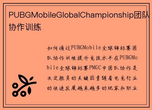 PUBGMobileGlobalChampionship团队协作训练
