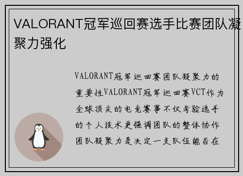 VALORANT冠军巡回赛选手比赛团队凝聚力强化