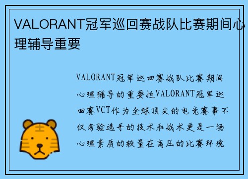 VALORANT冠军巡回赛战队比赛期间心理辅导重要